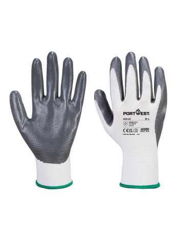 Flexo Grip Nitrile Glove, L, W, Grey/White